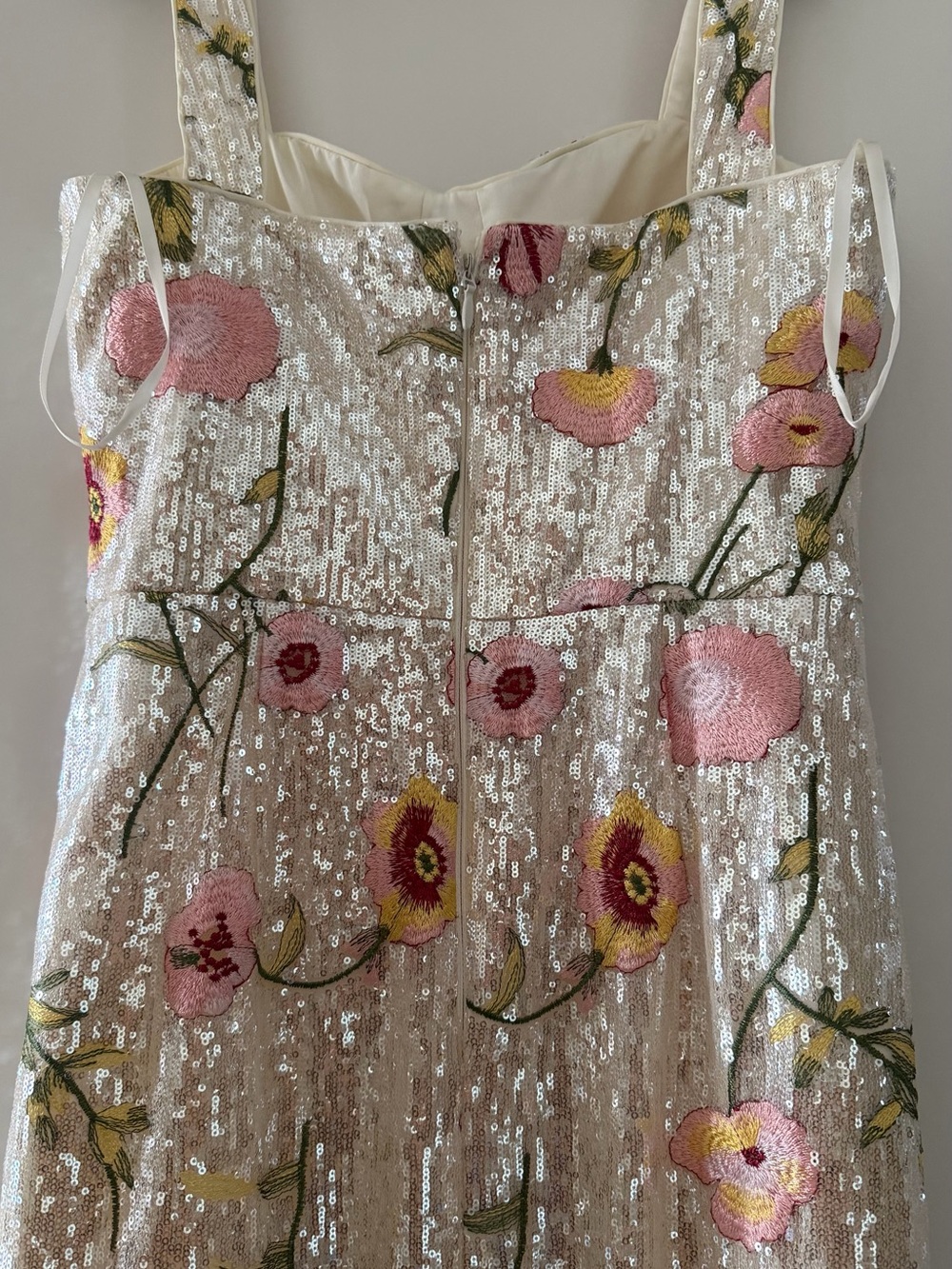 Dress the Population Ivory Sequin Maxi Dress with Pink & Green Floral Embroidery - Picture 7 of 9